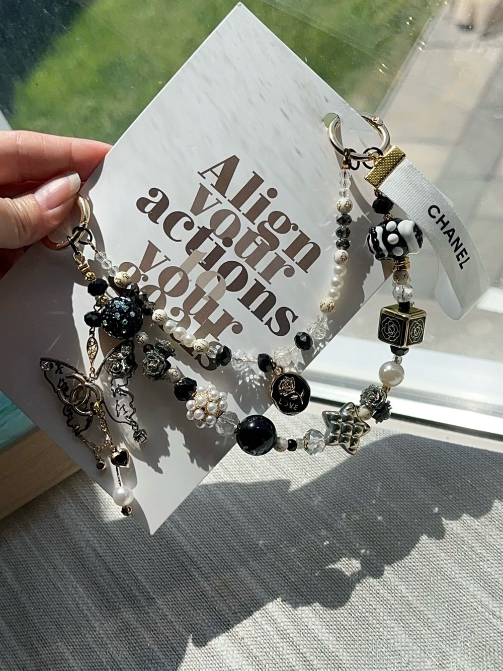 Black and Gold Beaded Bag Charm - Designer Inspired - Picture 7 of 8